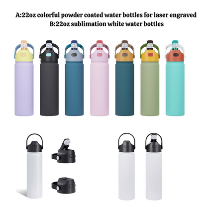 22oz White Sublimation Water Bottles and Colorful Powder Coated Tumblers for Laser Engraving 25 Pack China Warehouse