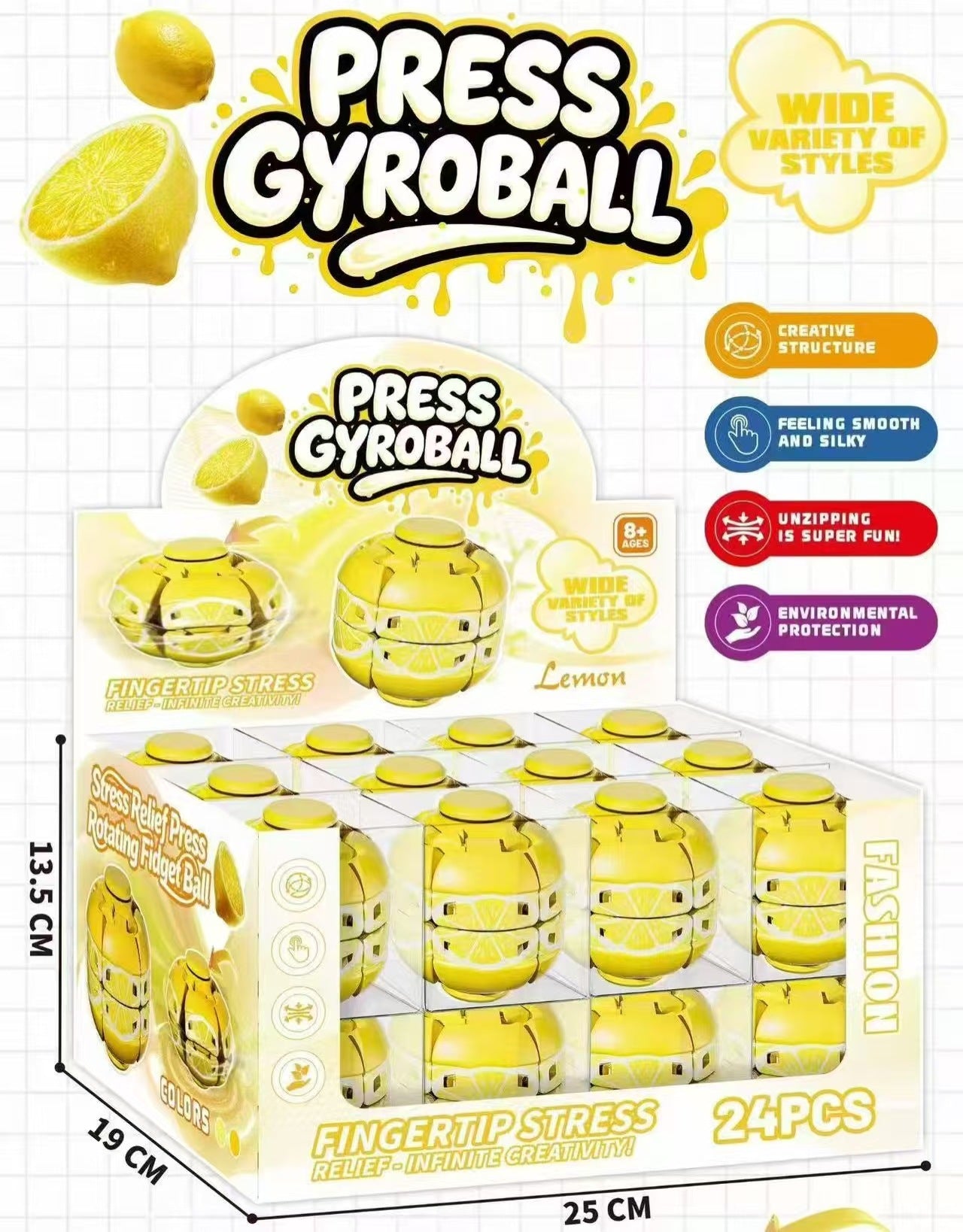 New Press Gyroball Fidget Ball Press-and-rotate Gyro Ball Toys for Kids Children Adults 144Pack China Warehouse