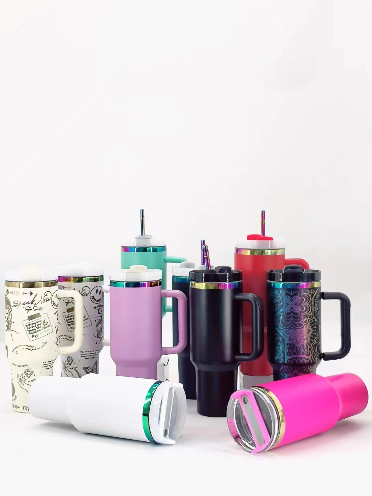 40oz 🌈Rainbow Plated Tumblers Powder Coated Quencher Tumbler with Meatl Straw for Laser Engraving 20Pack China